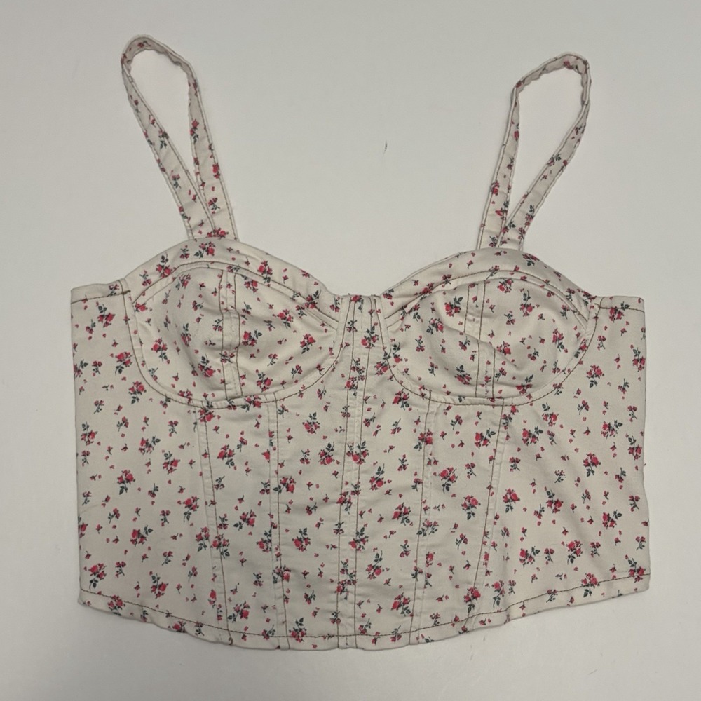 Ditsy Floral Coquette Corset Top L Cottagecore Feminime Delicate Romantic Dainty
